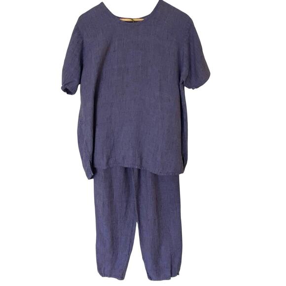 FLAX By Jeanne Engelhart 100% Linen Top (Med) Pants (Sm) Woven Lagenlook Set - Picture 1 of 16